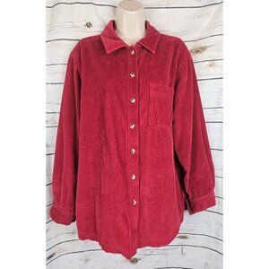 LL Bean Red Wide Whale Corduroy Shirt Jacket Flannel Lined L Womens Vtg Shacket